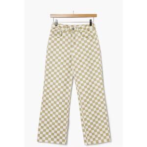 RSQ Baggy Jeans Checkered Woman’s Size 26 Tan/White Denim Skater Boho Grunge